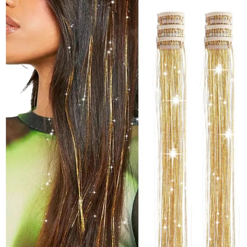 🔥6 PCS Clip in Hair Tinsel 20 Inch Glitter Tinsel Hair💥