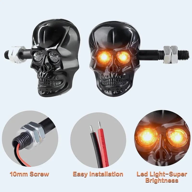 🏍️2025 Halloween Pre-Sale💥Skull Head LED Amber Turn Signal Indicator Light