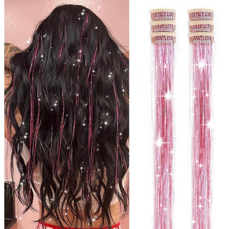 🔥6 PCS Clip in Hair Tinsel 20 Inch Glitter Tinsel Hair💥
