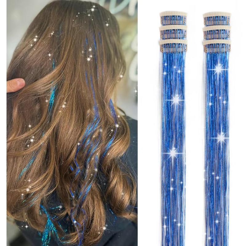 🔥6 PCS Clip in Hair Tinsel 20 Inch Glitter Tinsel Hair💥