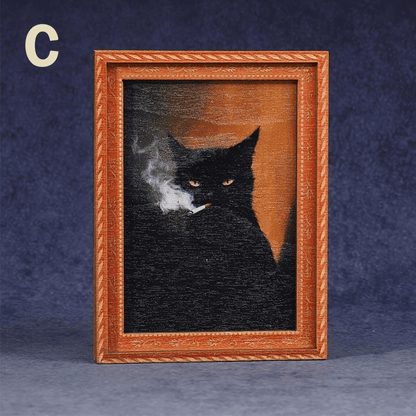 Black Cat Oil Painting Wooden Fridge Magnet Frame