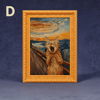 Black Cat Oil Painting Wooden Fridge Magnet Frame