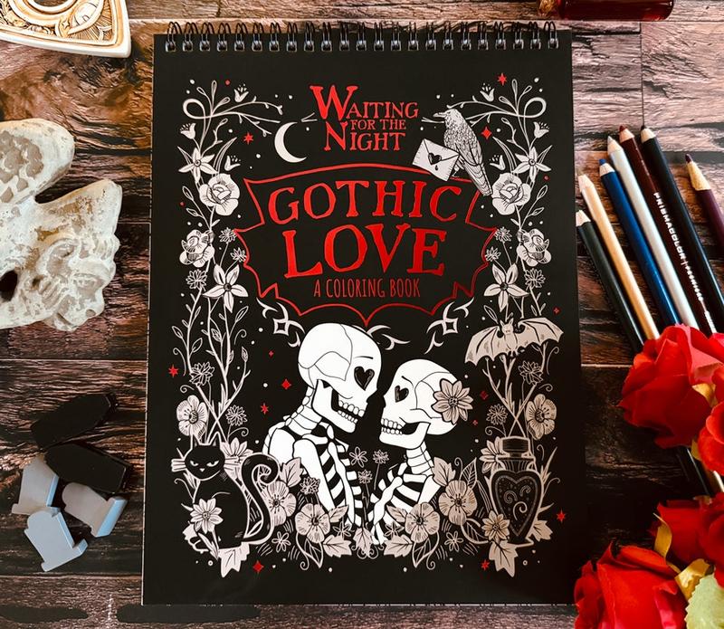 🔥Last Day 49% OFF -🖤🎨Waiting for the Night Gothic Love Coloring Book 📓(📚Hardcover - No Bleed Pages)