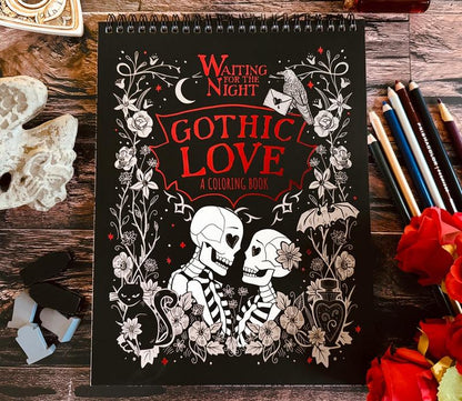 🔥Last Day 49% OFF -🖤🎨Waiting for the Night Gothic Love Coloring Book 📓(📚Hardcover - No Bleed Pages)