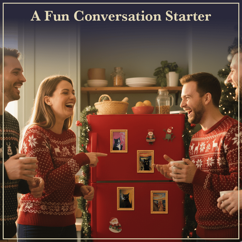 Black Cat Oil Painting Wooden Fridge Magnet Frame