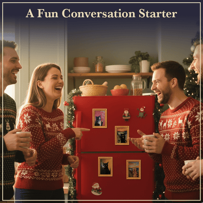 Black Cat Oil Painting Wooden Fridge Magnet Frame