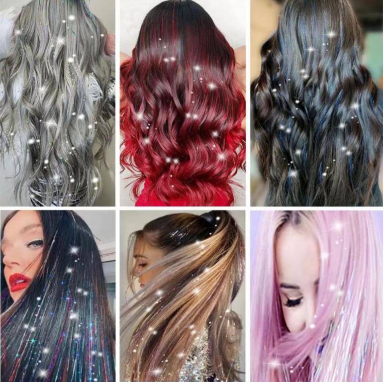 🔥6 PCS Clip in Hair Tinsel 20 Inch Glitter Tinsel Hair💥