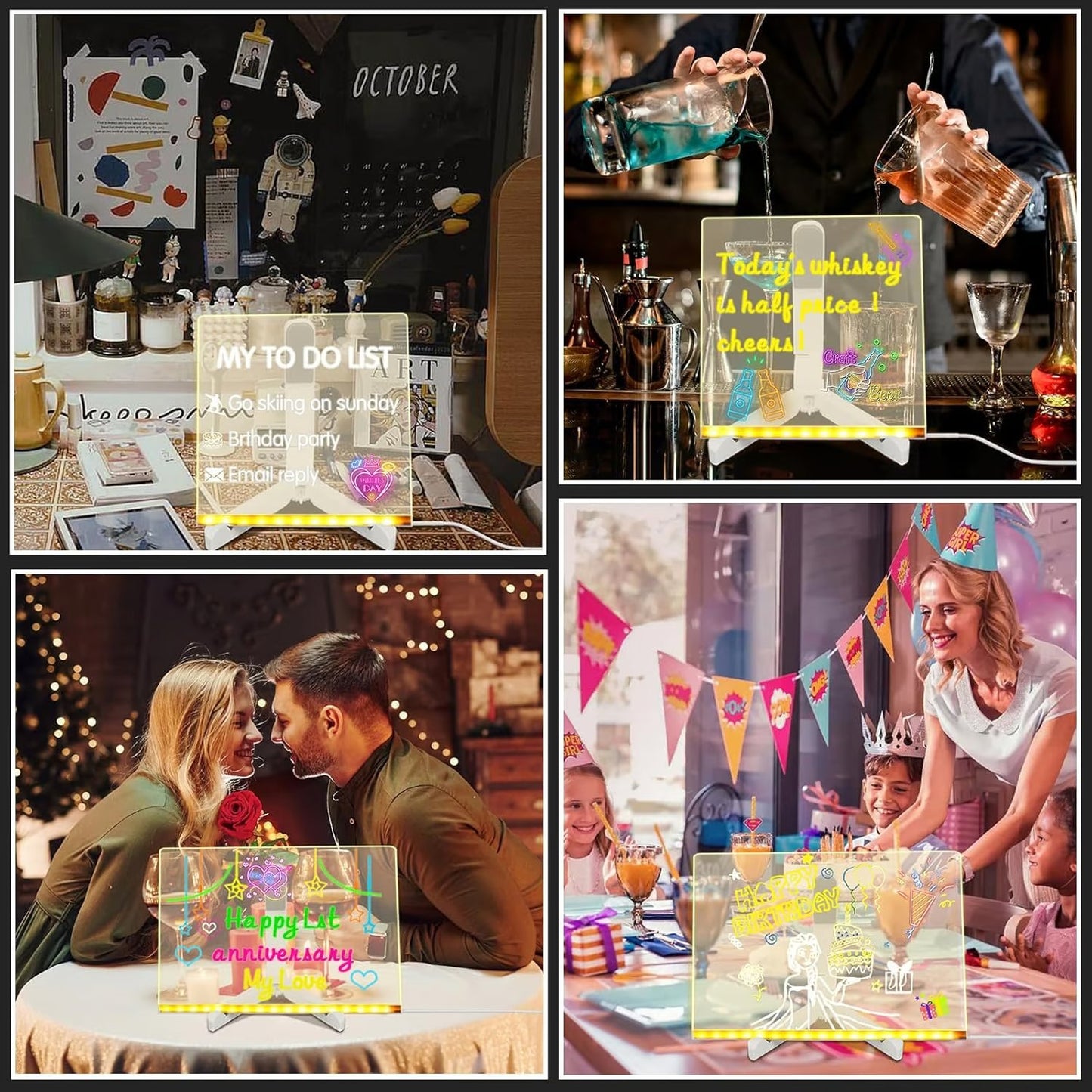 🎁Creative Rewritable Acrylic LED Message Board 🎨 (set come with 7 Pens)