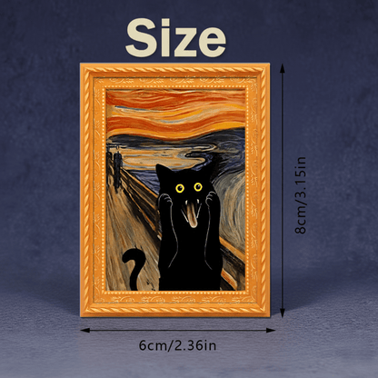 Black Cat Oil Painting Wooden Fridge Magnet Frame