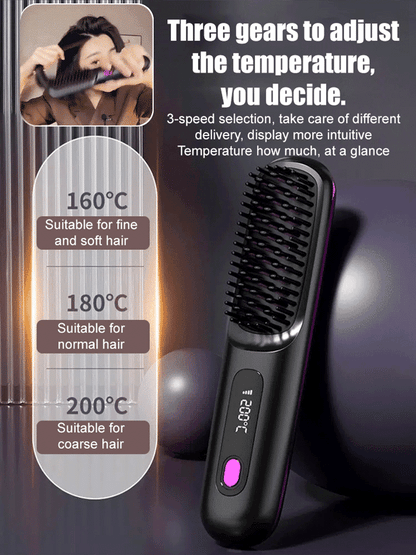 LCD Wireless Ceramic Heating Hair Straightening Comb