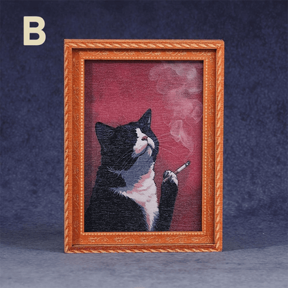 Black Cat Oil Painting Wooden Fridge Magnet Frame
