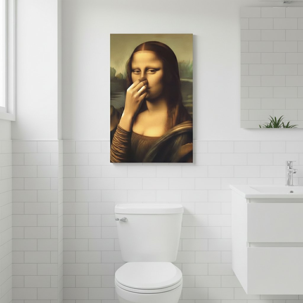 Mona Lisa Holding Nose Bathroom Canvas Art