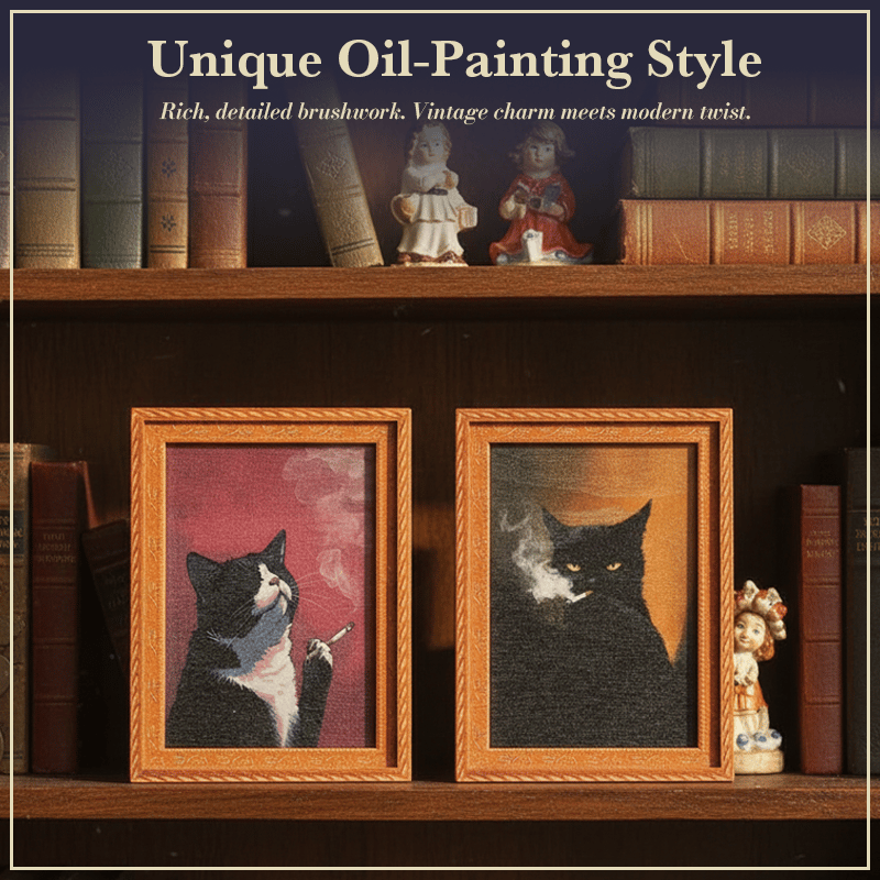 Black Cat Oil Painting Wooden Fridge Magnet Frame