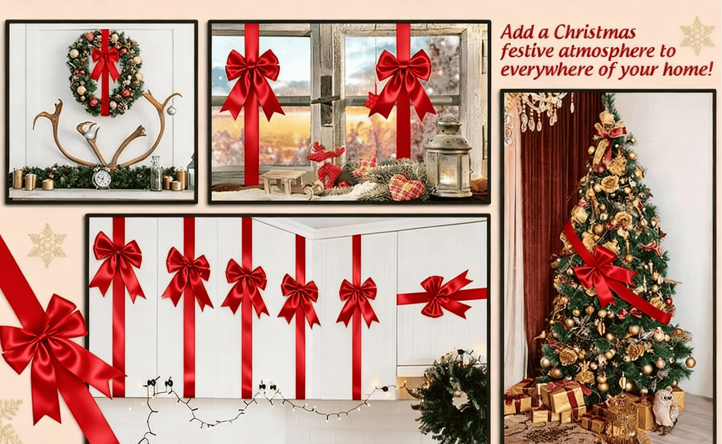 🎀 Elegant Red Christmas Cabinet Bows – Simple, Reusable, and Perfect for Every Celebration 🎉