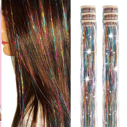 🔥6 PCS Clip in Hair Tinsel 20 Inch Glitter Tinsel Hair💥