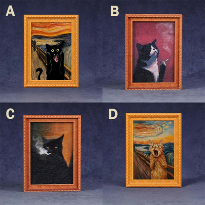 Black Cat Oil Painting Wooden Fridge Magnet Frame