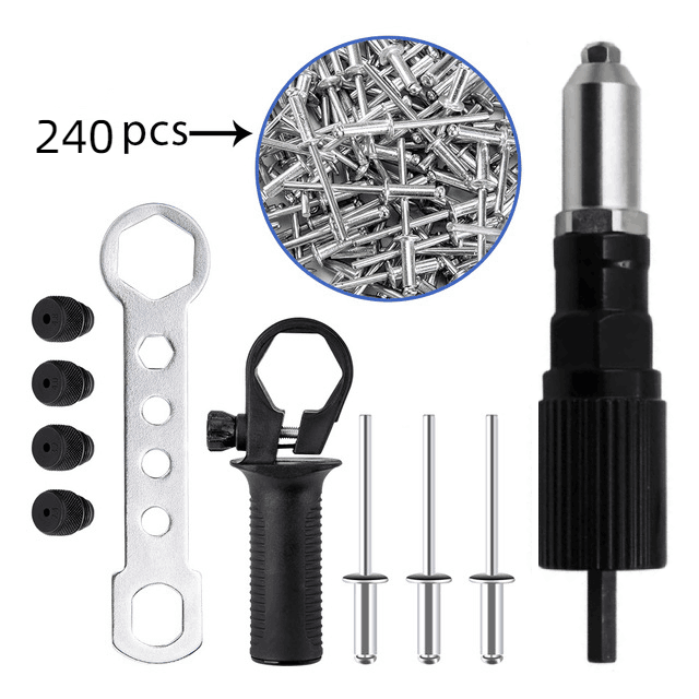 🎉Professional Rivet Gun Adapter Kit with 4Pcs Nozzle Bolts