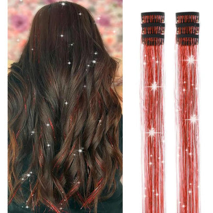 🔥6 PCS Clip in Hair Tinsel 20 Inch Glitter Tinsel Hair💥