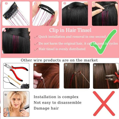 🔥6 PCS Clip in Hair Tinsel 20 Inch Glitter Tinsel Hair💥